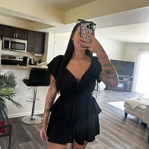 Black Ruffled Short Sleeve Romper